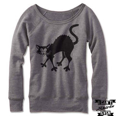 Off The Shoulder "Black Cat" Halloween Wide Neck Halloween Sweatshirt Costume.