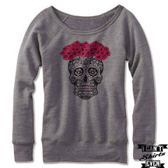 Sugar Skull Bride Off The Shoulder Halloween Sweatshirt. Wide Neck. Skeleton Bride.
