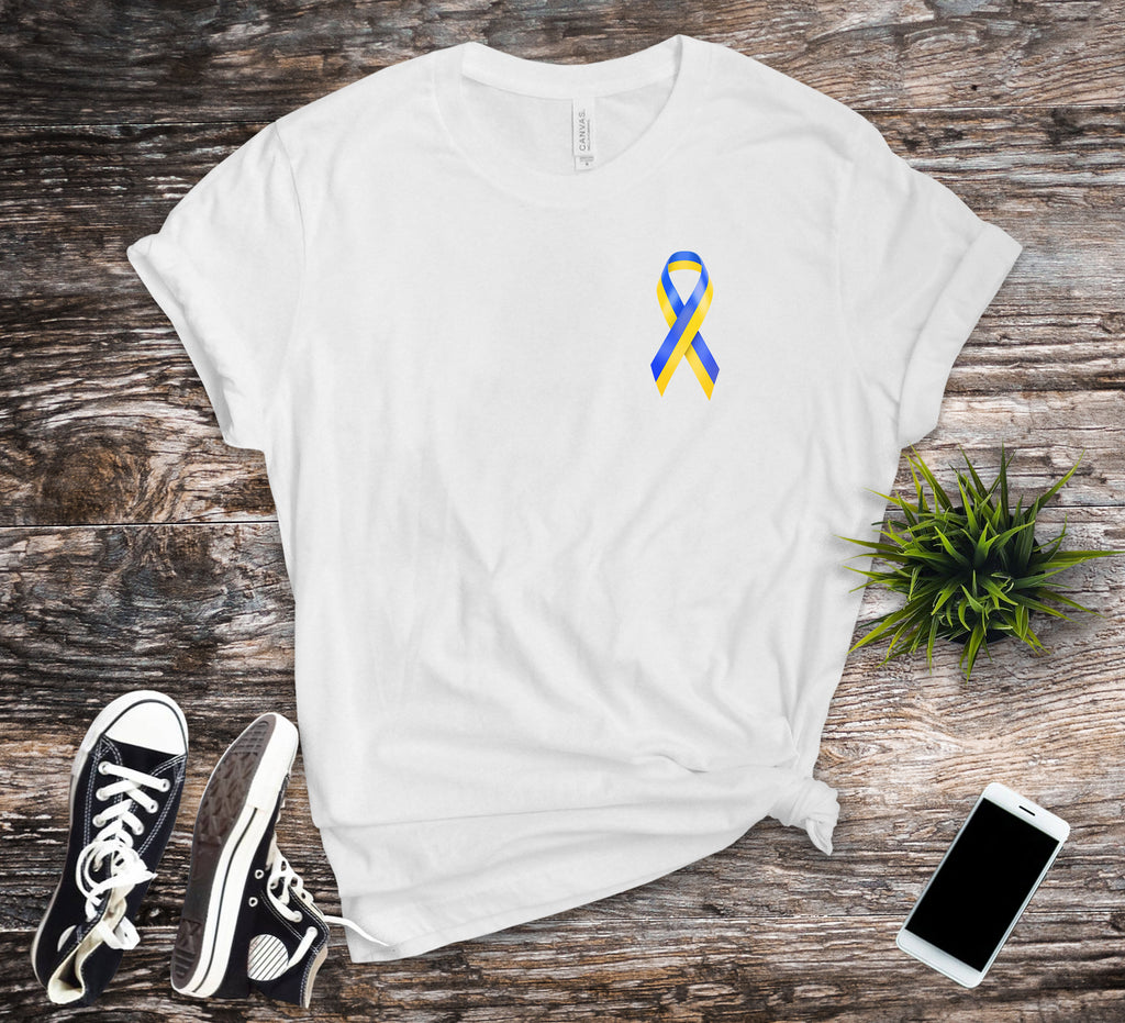Ukraine Flag Ribbon Shirt. Stand With Ukraine.