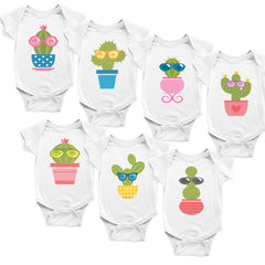 Cactuses. Set of 7 Baby Bodysuits. Baby Shower Gift Set.
