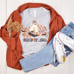 Creep It Real Halloween Shirt. Skateboard. Ghost. Retro