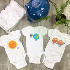 Solar System. Set of 7 Baby Bodysuits. Baby Shower Gift Set.