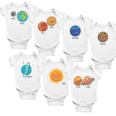 Solar System. Set of 7 Baby Bodysuits. Baby Shower Gift Set.