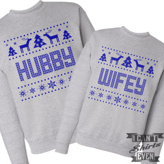 Hubby Wifey Sweaters. Ugly Christmas.