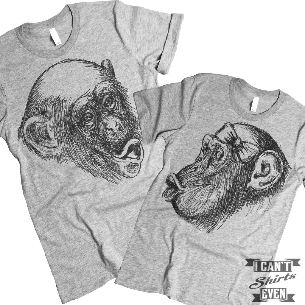 Chimpanzee Boy Girl Kiss. Couples T Shirt