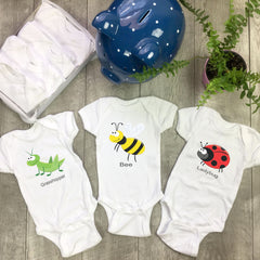 Insects. Set of 7 Baby Bodysuits. Baby Shower Gift Set.