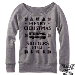 Merry Christmas Off The Shoulder Sweatshirt. Shitter's Full Christmas Vacation Ugly Sweater.