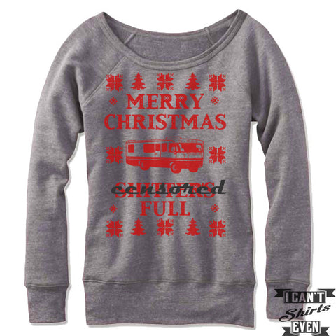 Merry Christmas Off The Shoulder Sweatshirt. Shitter's Full Christmas Vacation Ugly Sweater.