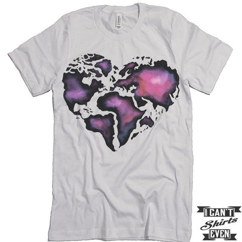 World Map Heart Unisex Tee. White T Shirt. Tee. Shirt. Gift.