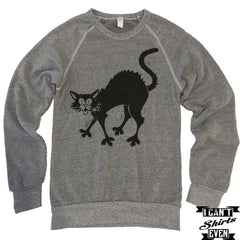 Halloween Sweatshirt Black Cat. Eco-Fleece Unisex Shirt.