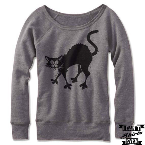 Off The Shoulder "Black Cat" Halloween Wide Neck Halloween Sweatshirt Costume.