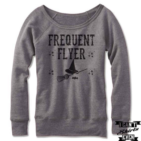 Wide neck Off The Shoulder Frequent Flyer Halloween Sweatshirt.