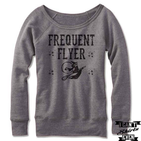 Witch Frequent Flyer Off The Shoulder Halloween Sweatshirt Costume. Wide Neck