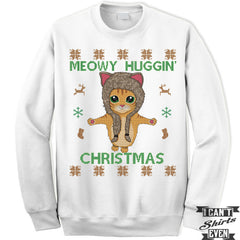 Meowy Huggin' Christmas Sweatshirt. Meowy Christmas Unisex Long Sleeve Shirt. Cat Christmas. Kitten Shirt.