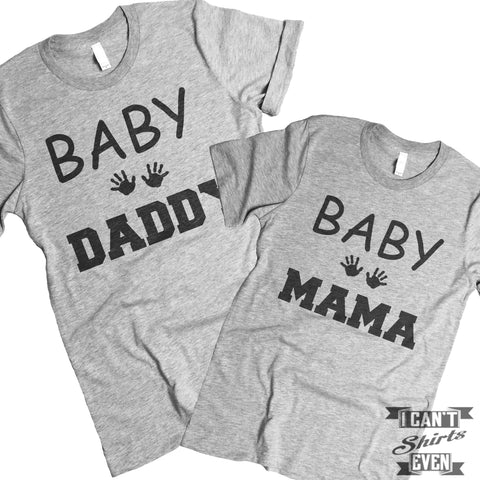 Baby Mama Baby Daddy Tee Shirts. Pregnancy Announcement.