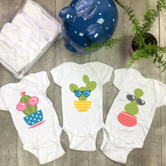Cactuses. Set of 7 Baby Bodysuits. Baby Shower Gift Set.