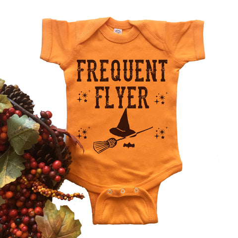 Frequent Flyer Baby Bodysuit Witch. Broom.