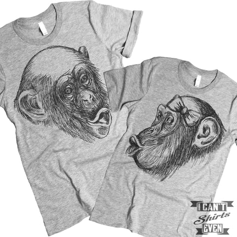 Chimpanzee Boy Girl Kiss.  Couples T Shirt