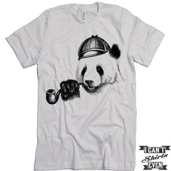 Pipe Smoking Panda Unisex Tee. Tshirt. Panda Sherlock Shirt.