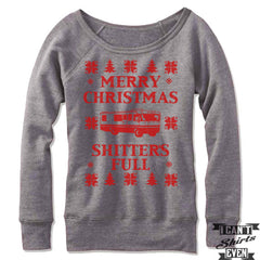 Merry Christmas Shitter's Full Off The Shoulder Sweatshirt. Christmas Vacation Ugly Sweater.