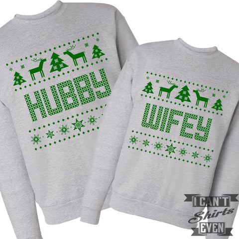 Ugly Christmas. Hubby Wifey Sweatshirts.